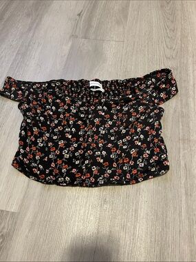 Black Floral Smocked Off-Shoulder Crop Top